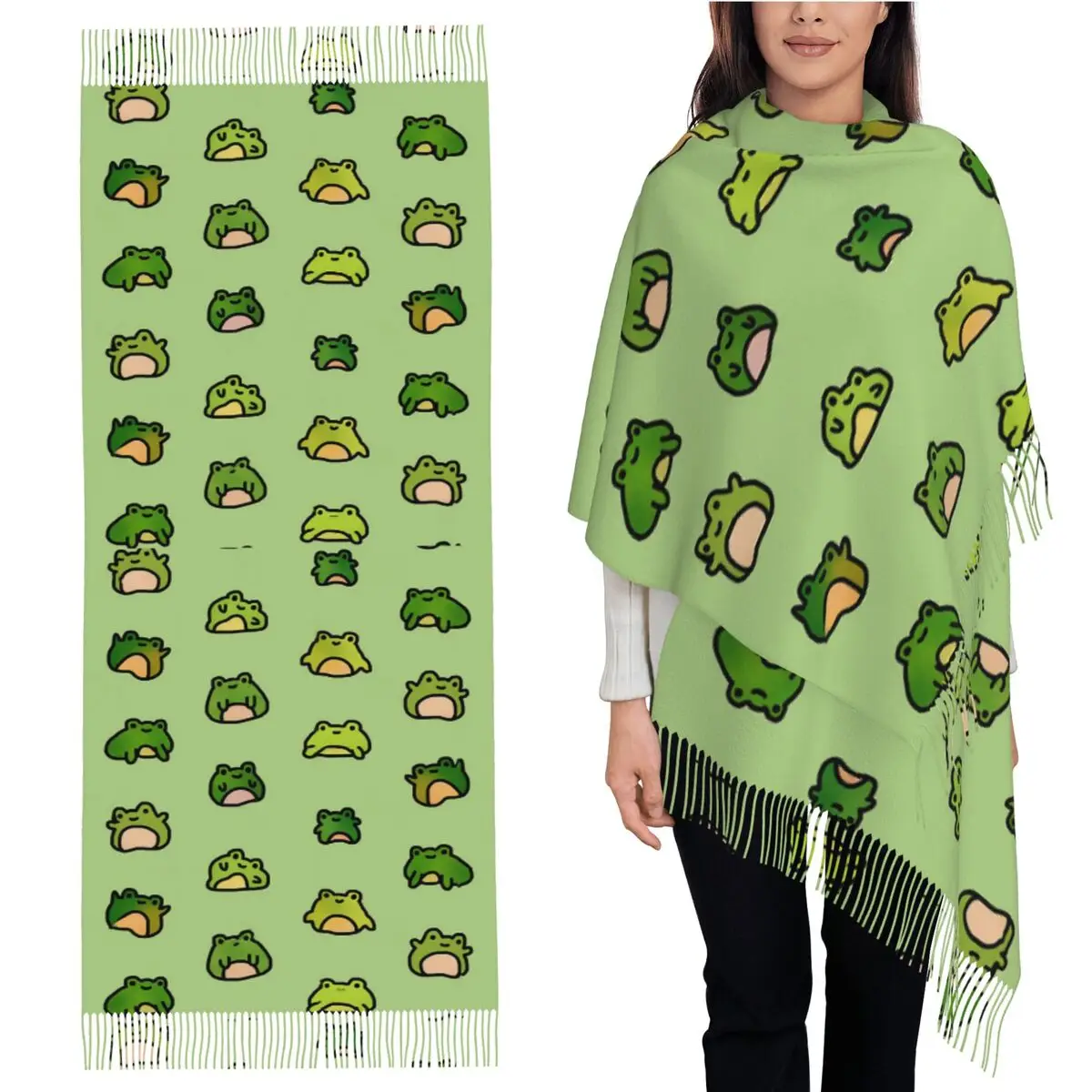 

Шарф с лягушками и кисточками, шарфы для женщин, мягкие теплые шали и накидки, большая осенне-зимняя шаль