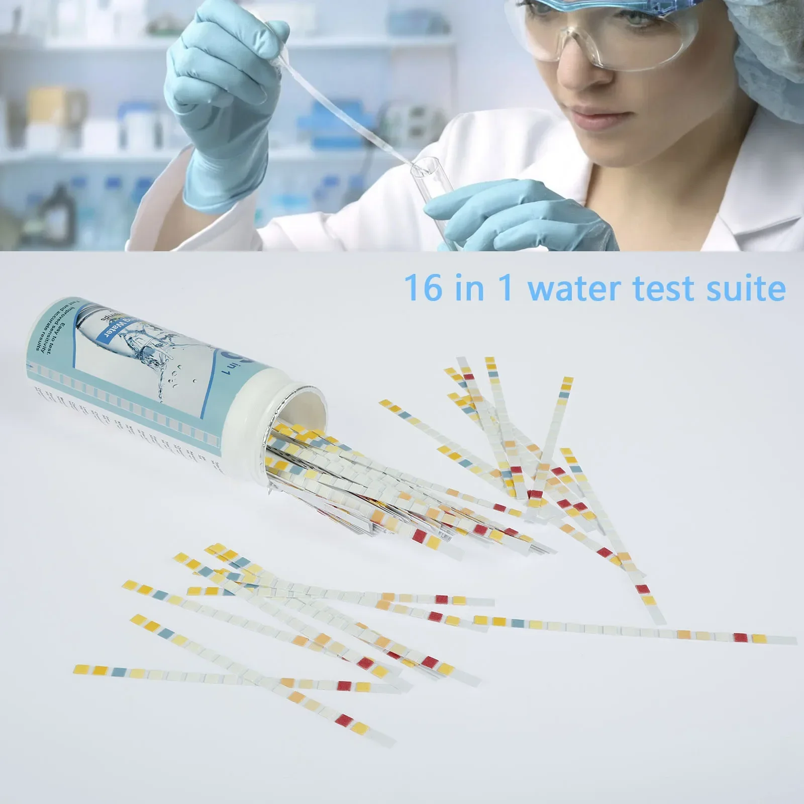 16 in 1 Premium Water Test Kit Home Water Quality Test Strips for Well and Tap Test Kit Testing for pH Hardness Chlorine Lead