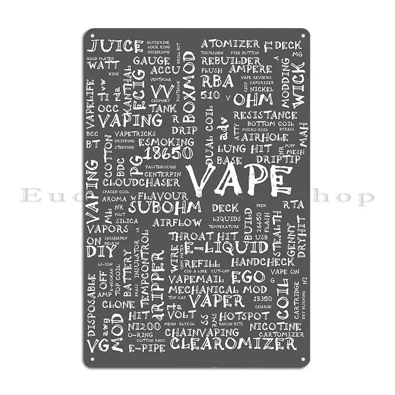 Vape Design Wordcloud علامة معدنية بيضاء جدار ديكور اللوحات مضحك المرآب تصميم تين تسجيل ملصق #2
