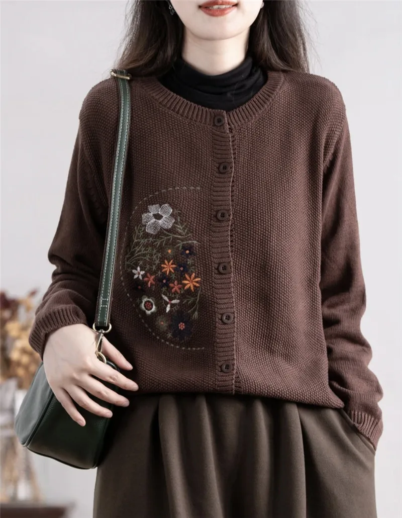 Womens Clothing New Buttons Cardigan Knitting Sweater Women Vintage Printed Knitwears Coat Casual Spring Autumn Female Jacket