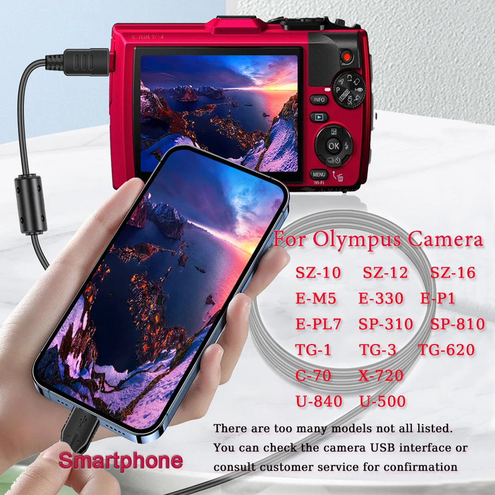 Para Cable OTG de cámara, CB-USB6 12P a USB tipo C, vista fotos de cámara de teléfono, Compatible con Olympus SZ-10 SZ-30 FE-120 SP-310