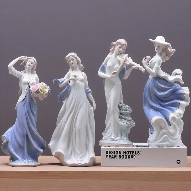 

European Ceramic Lady Figurine For Home Decor Elegant Porcelain Figure For Living Room TV Or Wine Cabinet Bedroom Gift For Her