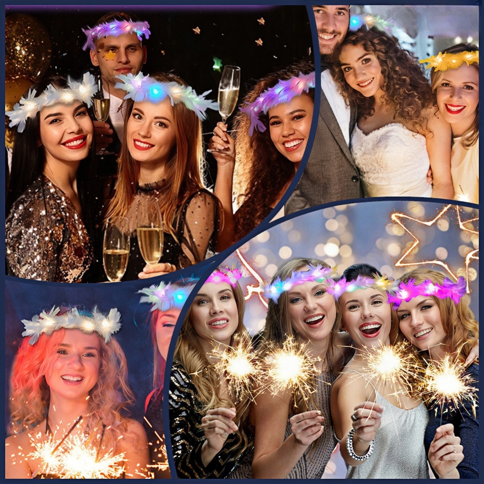 12-120Pcs Feather Crown Headband LED Light Up Hair Accessories with 3 Light Modes for Wedding Festival Party Headdress Gifts