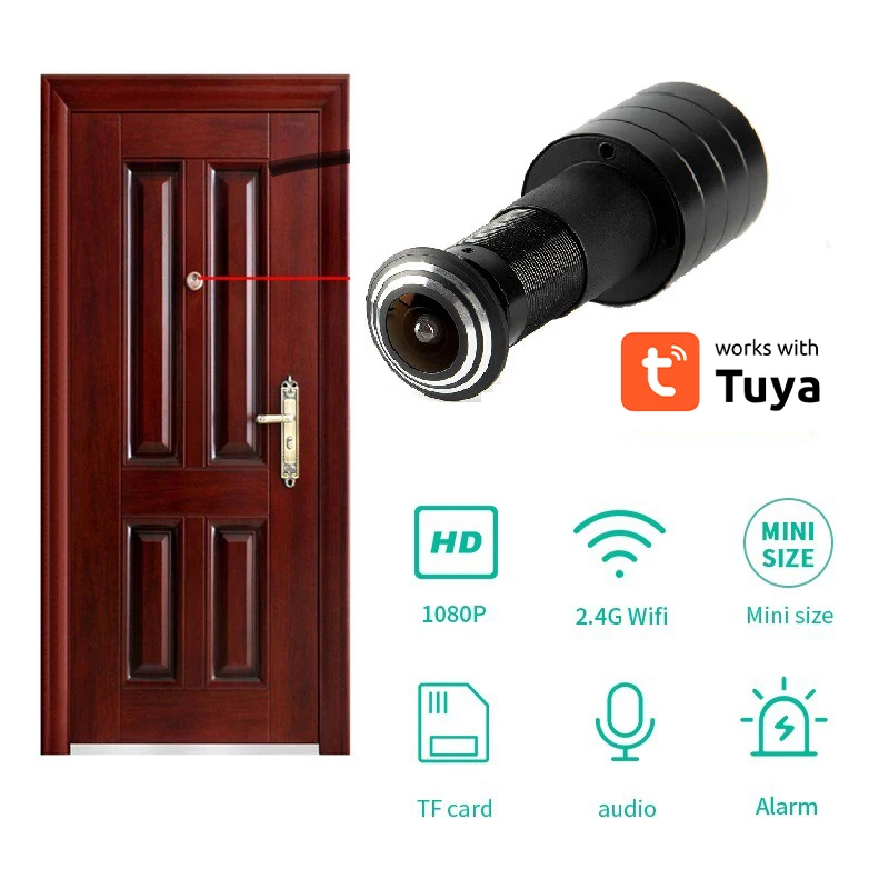 Tuya Wifi Door Eye Camera Safety Mini Peephole Door WifI IP Camera 1.6MM Wide Angle FishEye Home Security Protection Auto Record