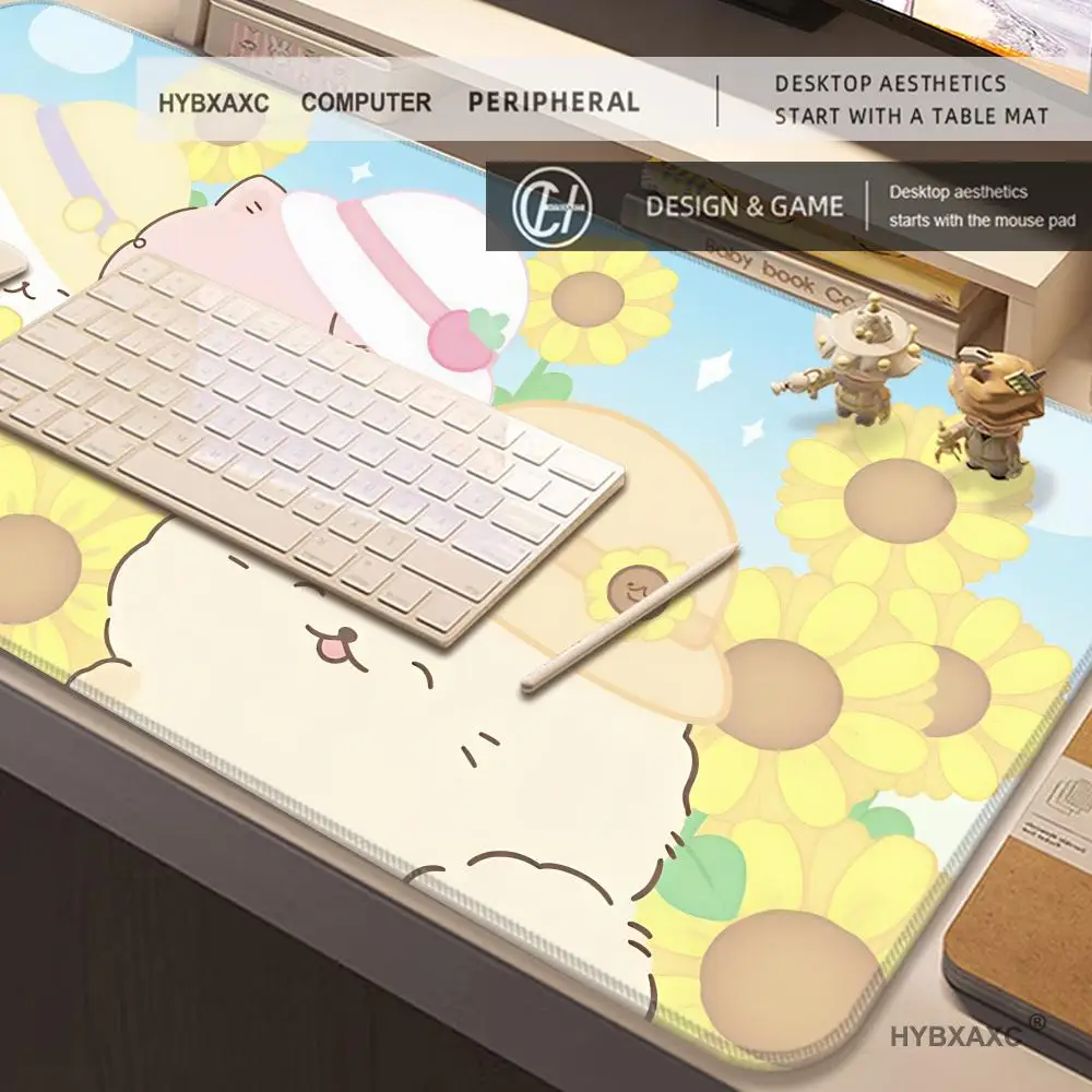 Soft Pastel Cloud Kitty Large Mouse Pad Aesthetic Sweet Floral Kitten Desk Mat Non Slip Waterproof Keyboard Mat Cute Decor