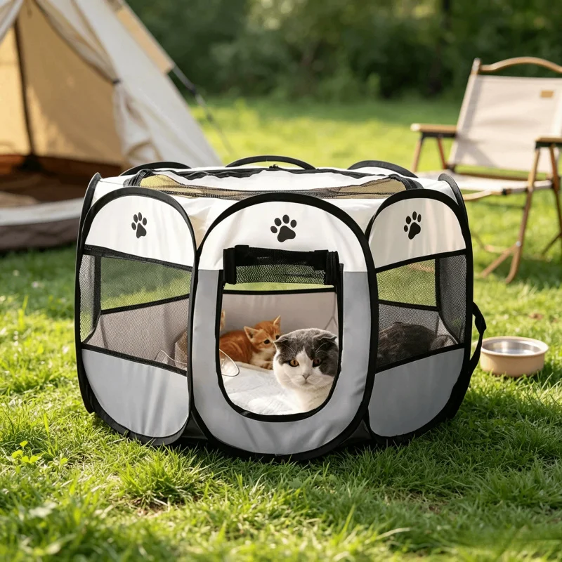 Tente de jeu octogonale pliable et portable pour animaux de compagnie – Abri et clôture extérieurs pour chiots, installation facile pour grands chiens et chats