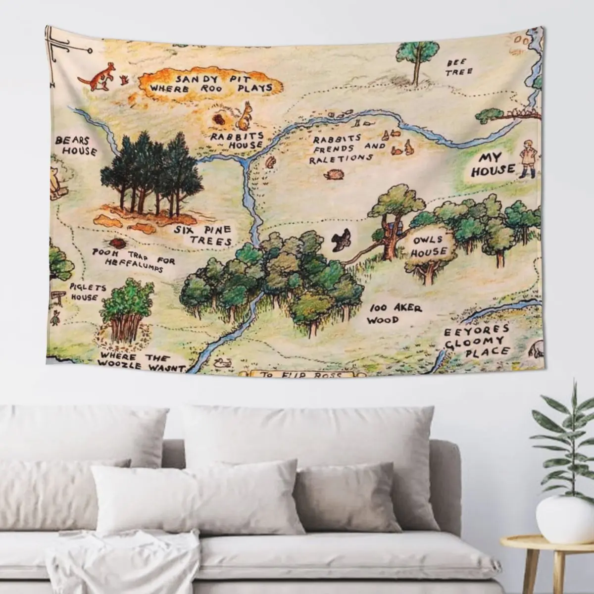

100 Acre Wood map Tapestry Tapete For The Wall Room Decor Wall Decor Hanging Tapestry