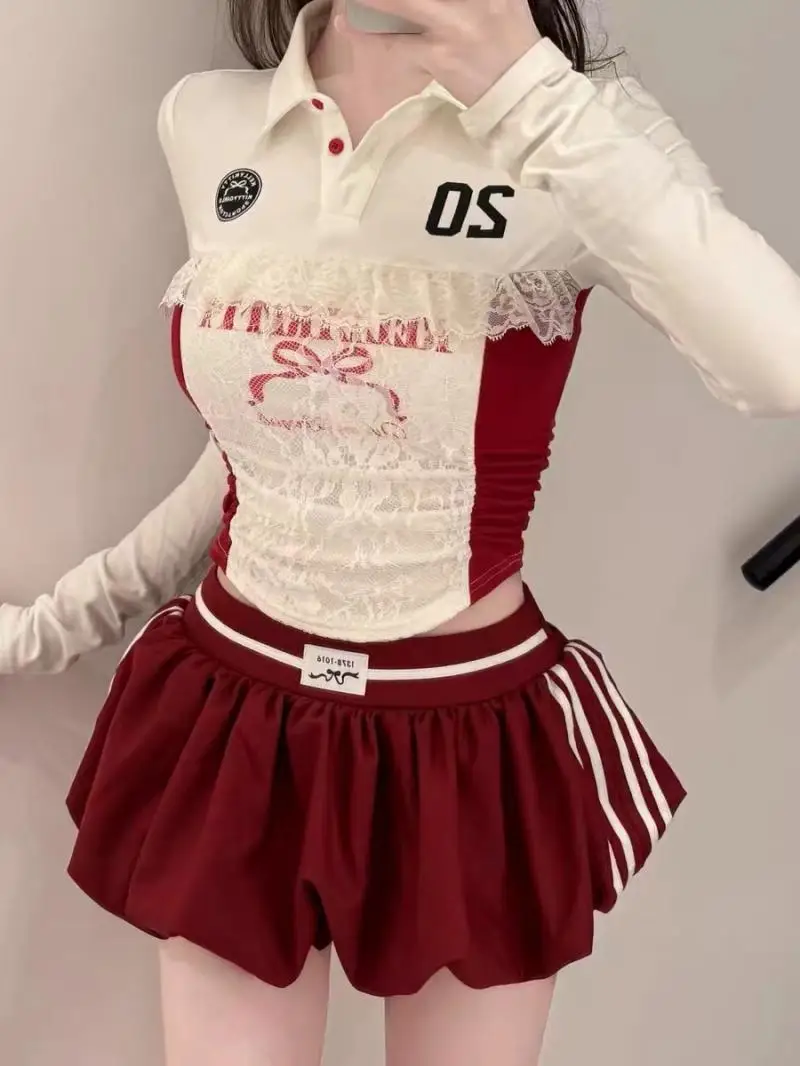 

Bud Skirt Striped American Gyaru Acubi Alt Grunge Subcultural Streetwear Punk Gothic Vintage Harajuku Lace Shirts Crop Tops Sets