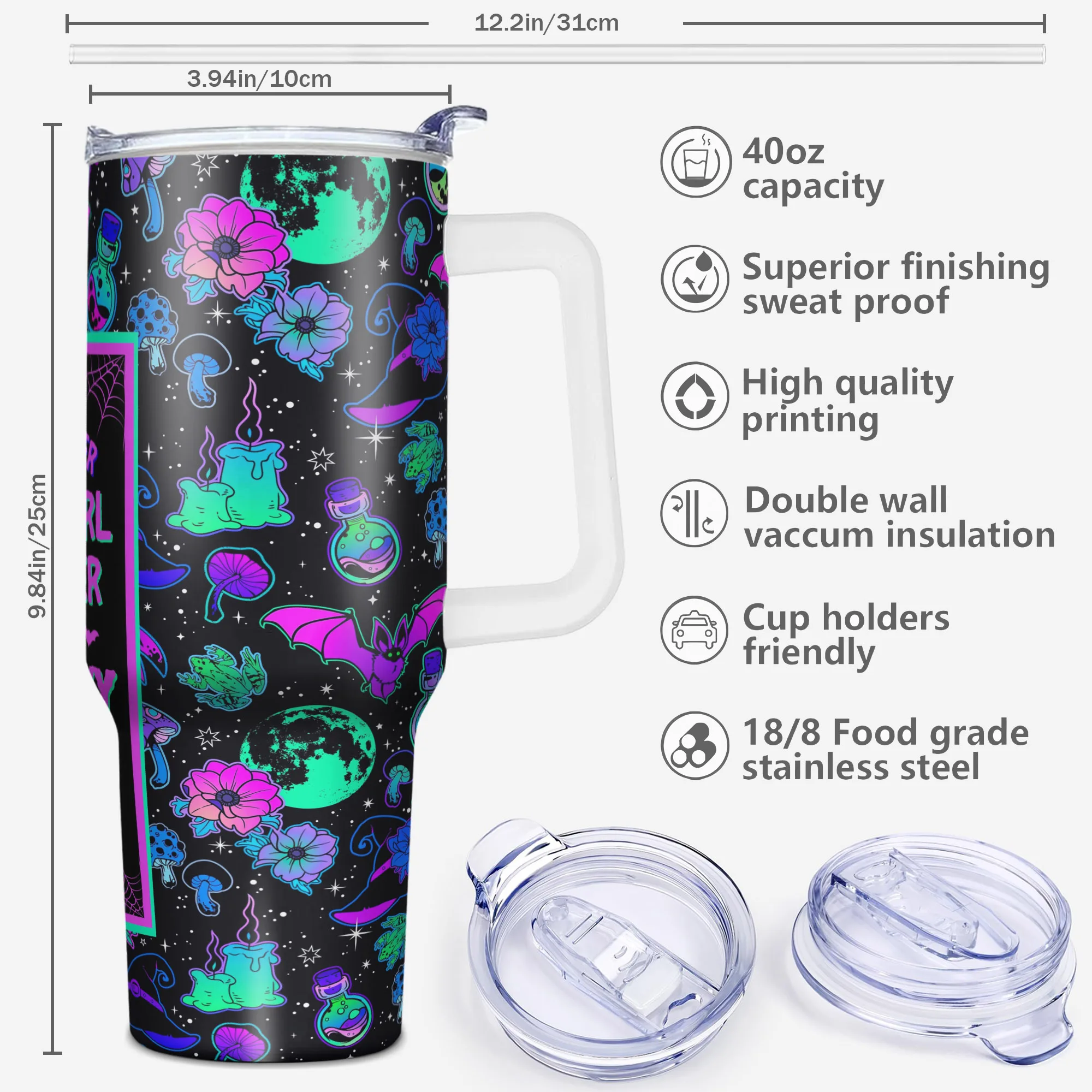 1pc, 40 oz Halloween Gifts Tumbler With Lid, Halloween Gifts, Chroma Funny Print 40oz Stainless Steel Water Bottle, Christmas