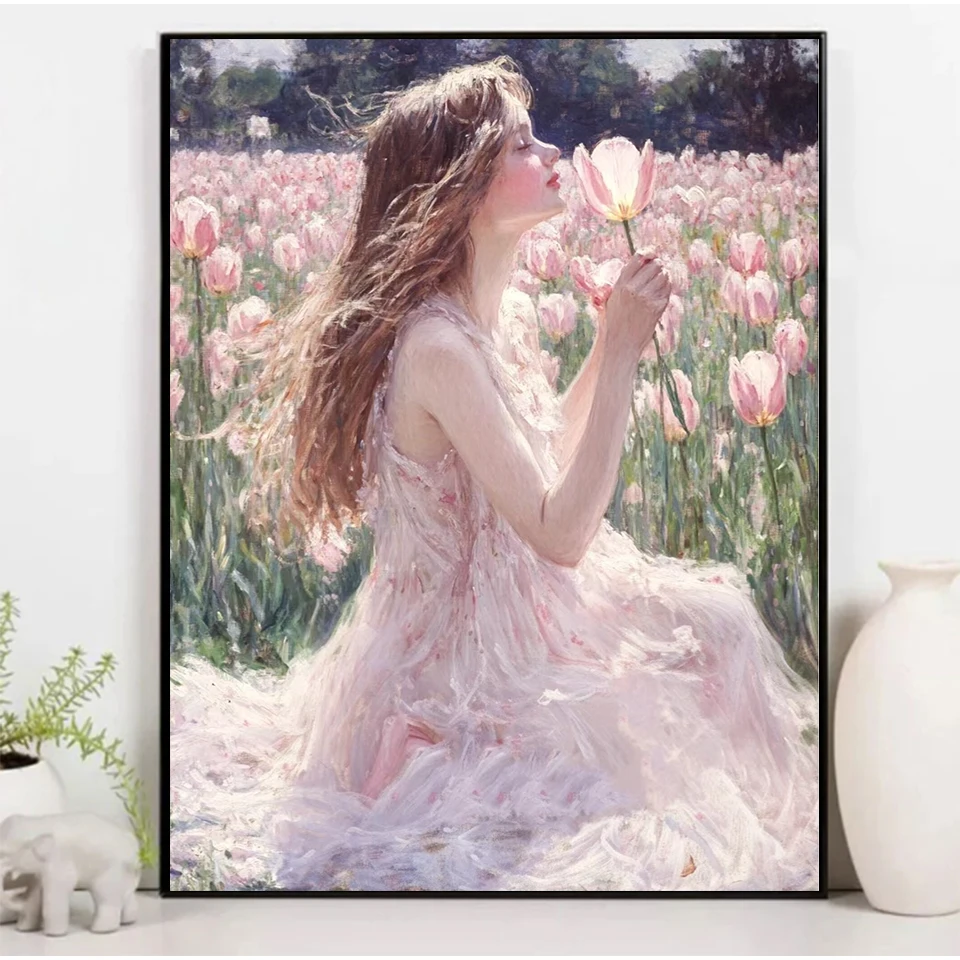 DIY Diamond Painting 2024 New Beautiful Woman and Flower Embroidery Full Diamond Mosaic Portrait Cross Stitch