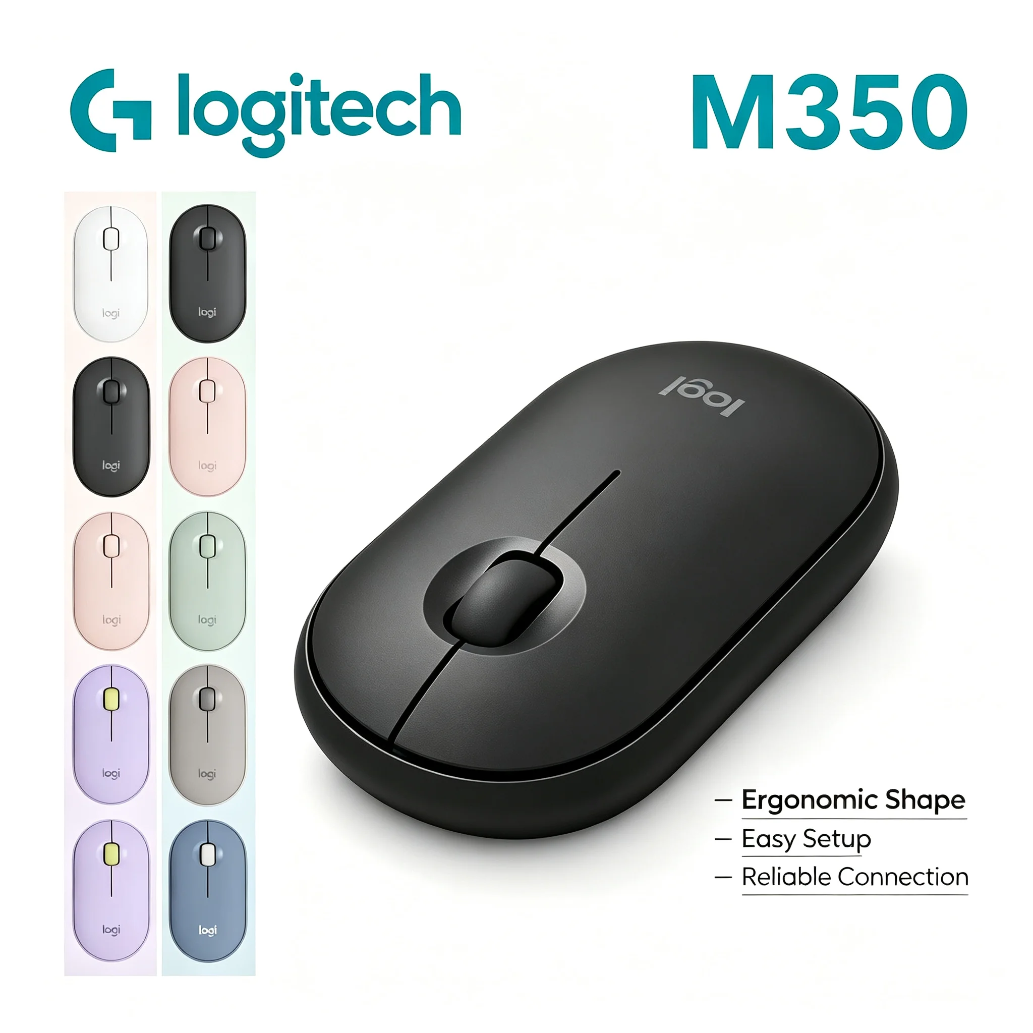 Logitech M350 Wireless Mouse Ergonomic Grip Silent Buttons Mice for Chromebook Desktop