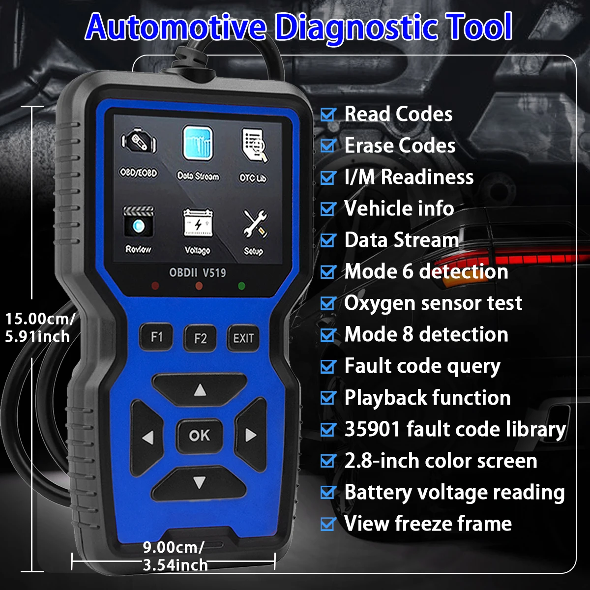 Car OBD2 Scanner Diagnostic Tool Code Reader, Car Voltage Tester Engine Fault Code Scanner, Charging Tester Diagnostic Tool V500