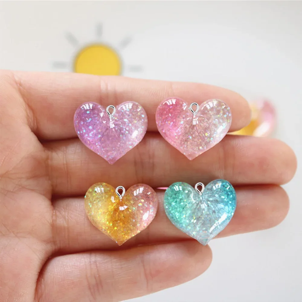 10PCS Gradient 20x16mm Heart Flat Back Charms For Earrings Bracelet Hairpin DIY Jewelry Gift Pendants Decoration Accessories