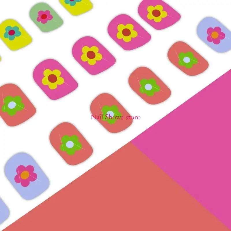 

E0BC 24Pcs Square Press on Glossy Design French Fake Acrylic False Artificial Glues on for Womens