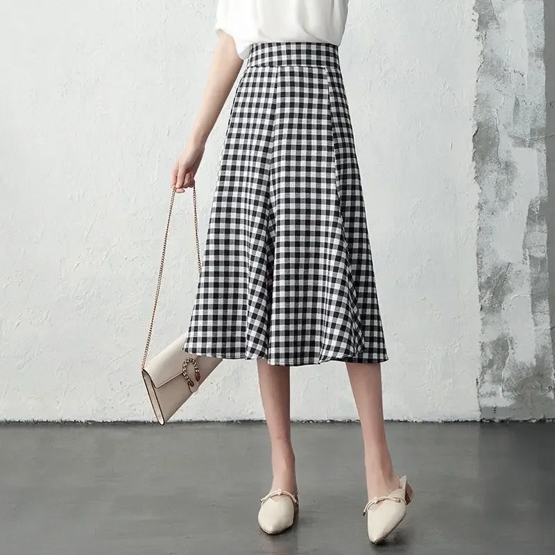 

Юбки женские весенние новые Ulzzang для отдыха с высокой талией и оборками винтажные клетчатые модные простые универсальные элегантные повседневные трапециевидные юбки мягкие шикарные