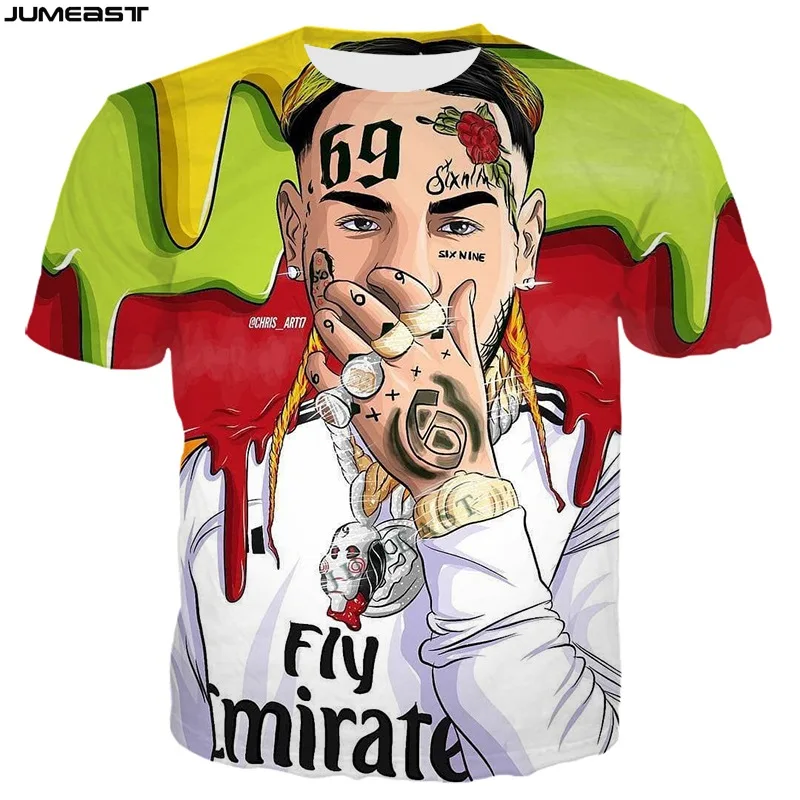 Jumeast Y2k Men Women 3D Printed T-Shirt Hip Hop Rapper 69 6ix9ine Tekashi69 Short Sleeve T Shirt Sport Pullover Tops Tees