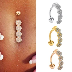 Women Trend Piercing Goth Stainless Steel Crystal Belly Button Piercings Dangle Flower Accessories Punk Women's Navel Rings