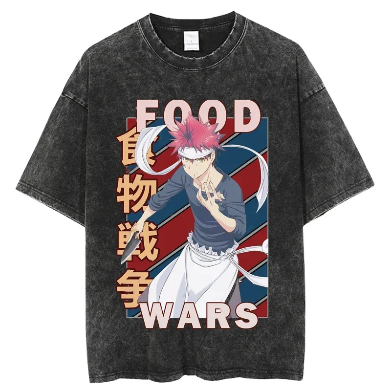 Shokugeki no Soma Men T Shirts Hip Hop Washed Japanese Anime Digital Printing Oversize Tops Harajuku