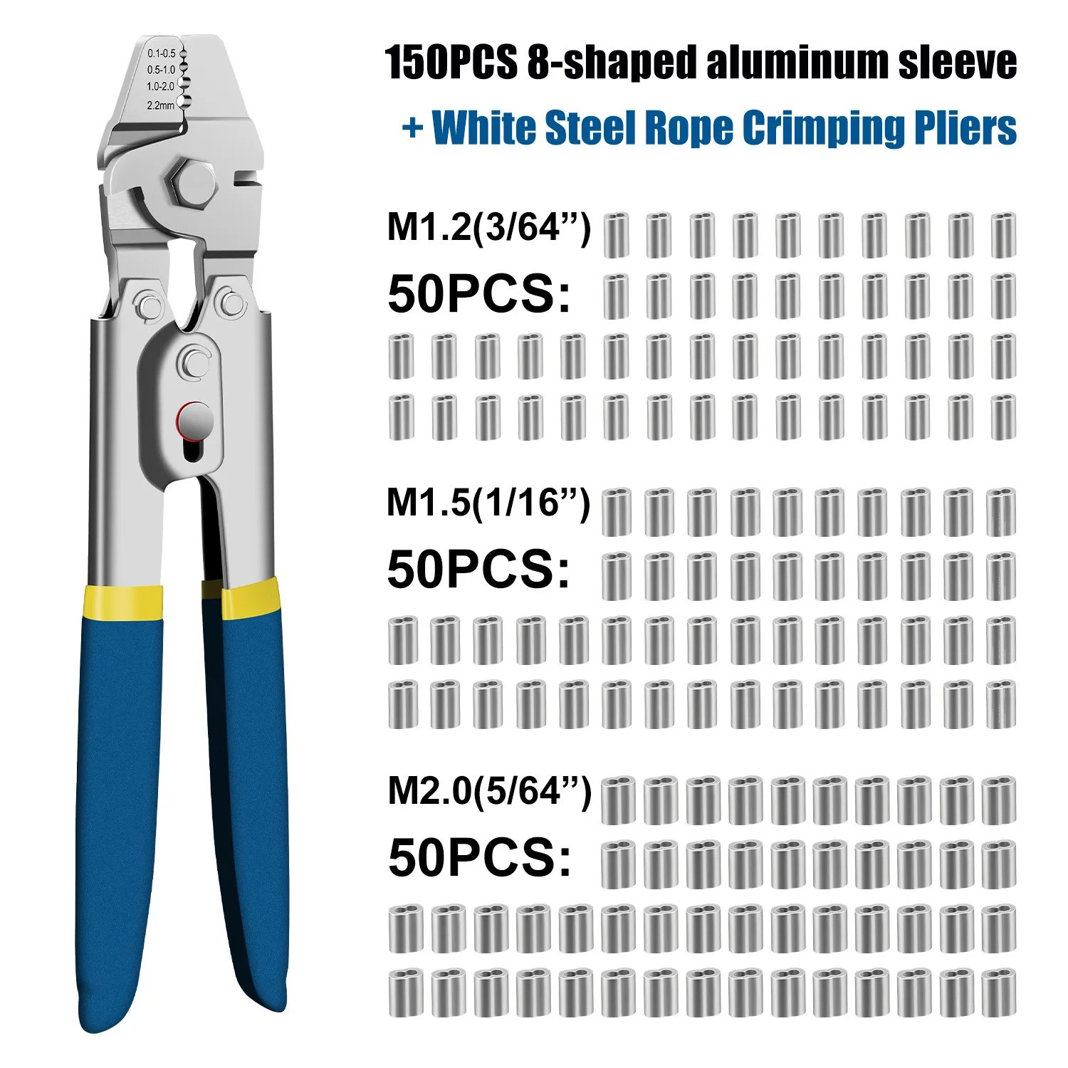 Wire Rope Crimping Tool 0.1-2.2mm Swager Tool for Aluminum Crimping Loop Sleeves With Cutting Function Hand Crimping Plier