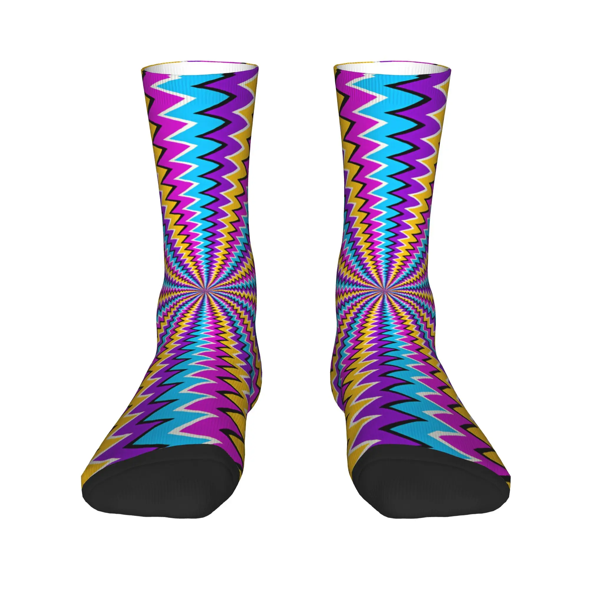 Couple Socks Colorful Zigzag Tunnel Optical Illusion Psychedelic Abstract Pattern  Stockings Autumn Casual Warm Soft Socks
