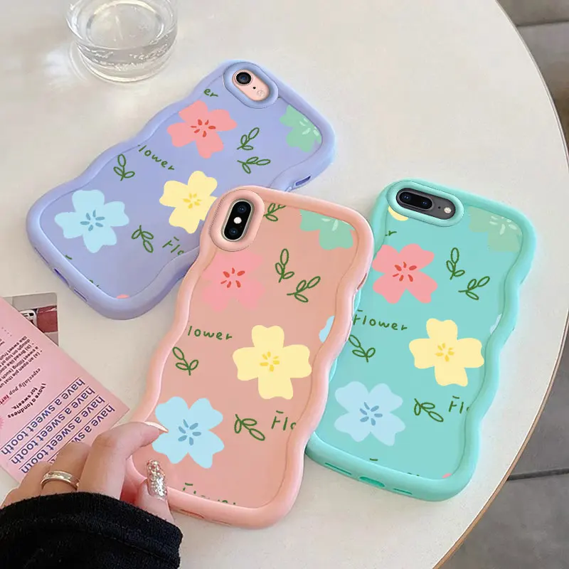 Colourful Flower Macalong Phone Case for iPhone 7 8 PLUS SE 2020 2022 X XS MAX Soft Coque Wavy edged Shockproof Cover