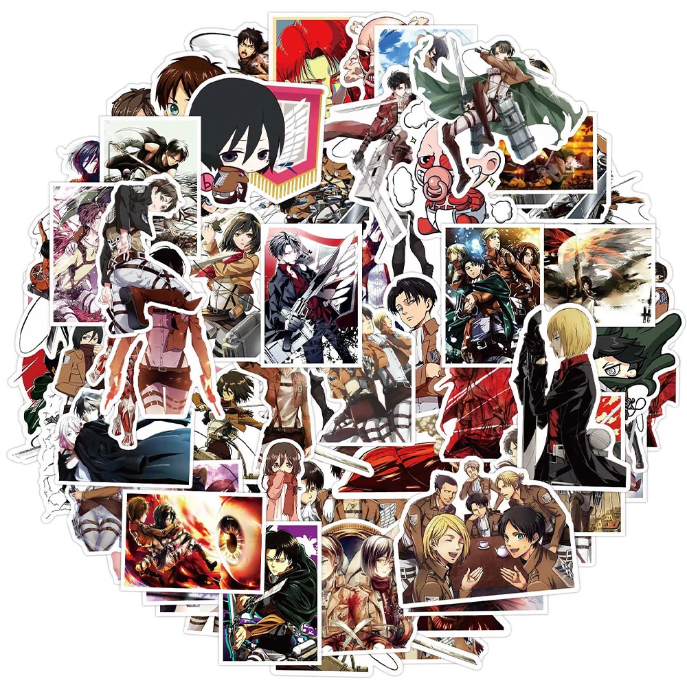 10/30/50pcs Eren Jaeger Attack on Titan Stickers Mikasa Anime Sticker Skateboard Motorcycle Phone Levi Ackerman Cartoon Decals