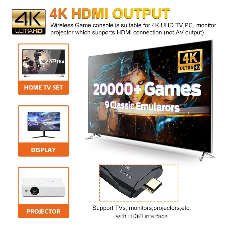 Video Game M9 Retro Game Console 4k Output 2.4g Wireless Stick Built-In 20000+ Classic Games For Home Tv Projector Monitor Use