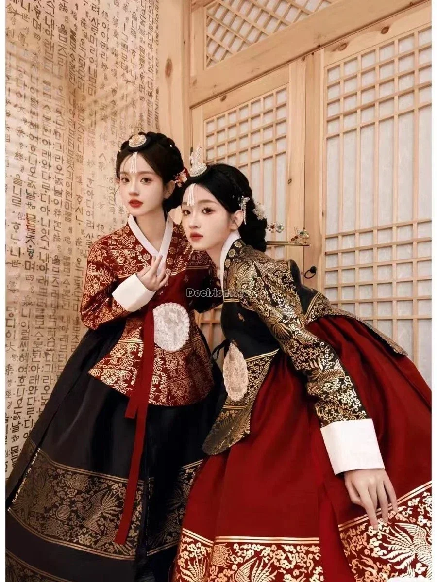 

2025 new korean traditional style yanji women princess royal gold stamping hanbok korean national style elegant loose dress