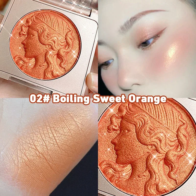 Highlighter Embossed Blush Glitter Face Shimmer Powder Pink Coral Red For Cheeks Eyeshadow Long Lasting Smooth Cosmetics