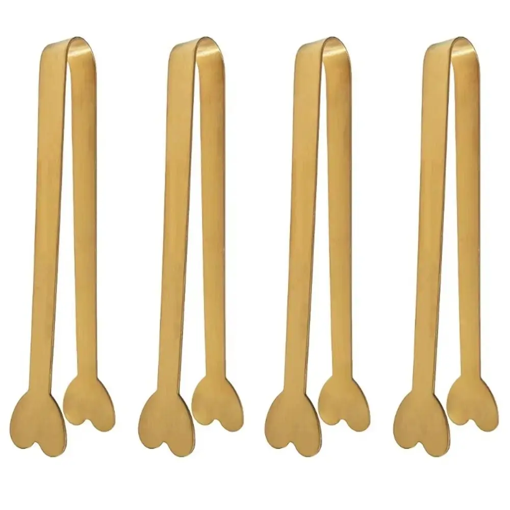 1/5Pcs Portable Heart Stainless Steel Ice Clip Gold MIni Barbecue Tongs Food Clip Wedding Birthday Party Kitchen Tools