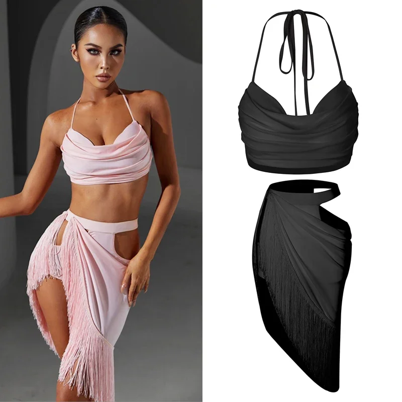 

Summer Latin Dance Dress Women Sexy Competition Clothing Bra Tops Fringe Skirt Cha Cha Samba Performance Practice Wear DNV17451