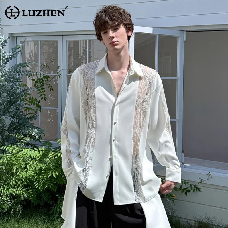 

LUZHEN, роскошные элегантные сетчатые рубашки с длинными рукавами, мужские рубашки с длинными рукавами, новинка 2025, модные однотонные повседневные топы JY3155
