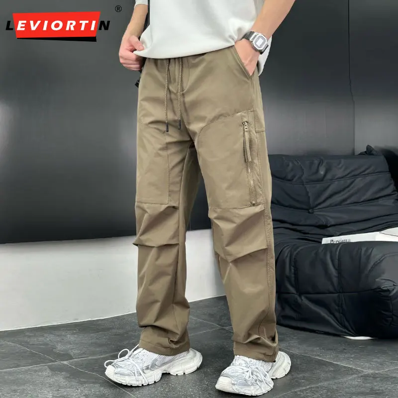 Men's Workwear Straight Leg Pants American Styles Multiple Pockets Loose Wide Leg Trousers Outdoor Sports Paratrooper Pants