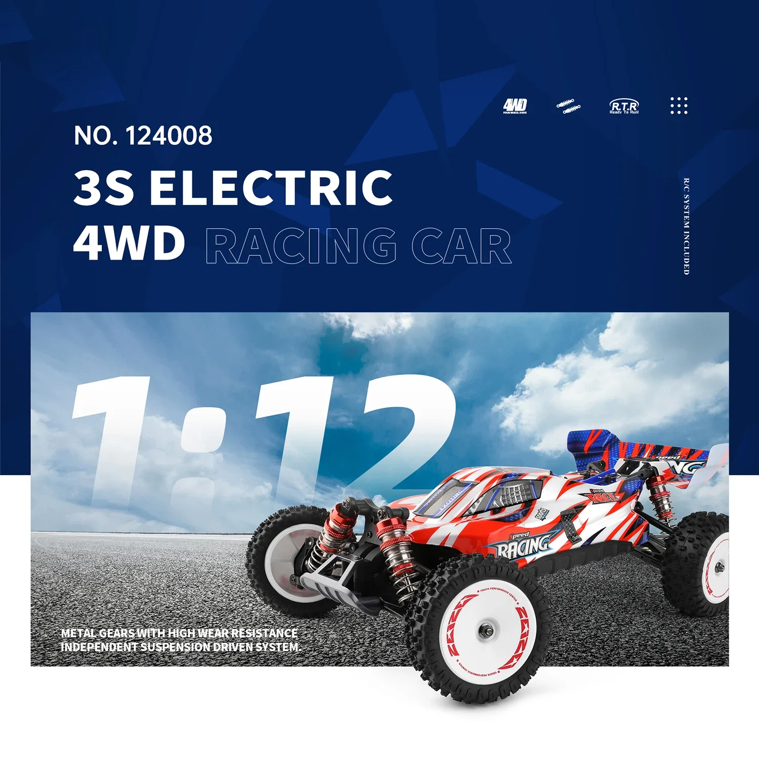 1/12 124008 RC Car 2000mAh 60km/h High Speed 3S Brushless Motor Remote Control 4WD Off-Road Drift Vehicle Toys for Adults