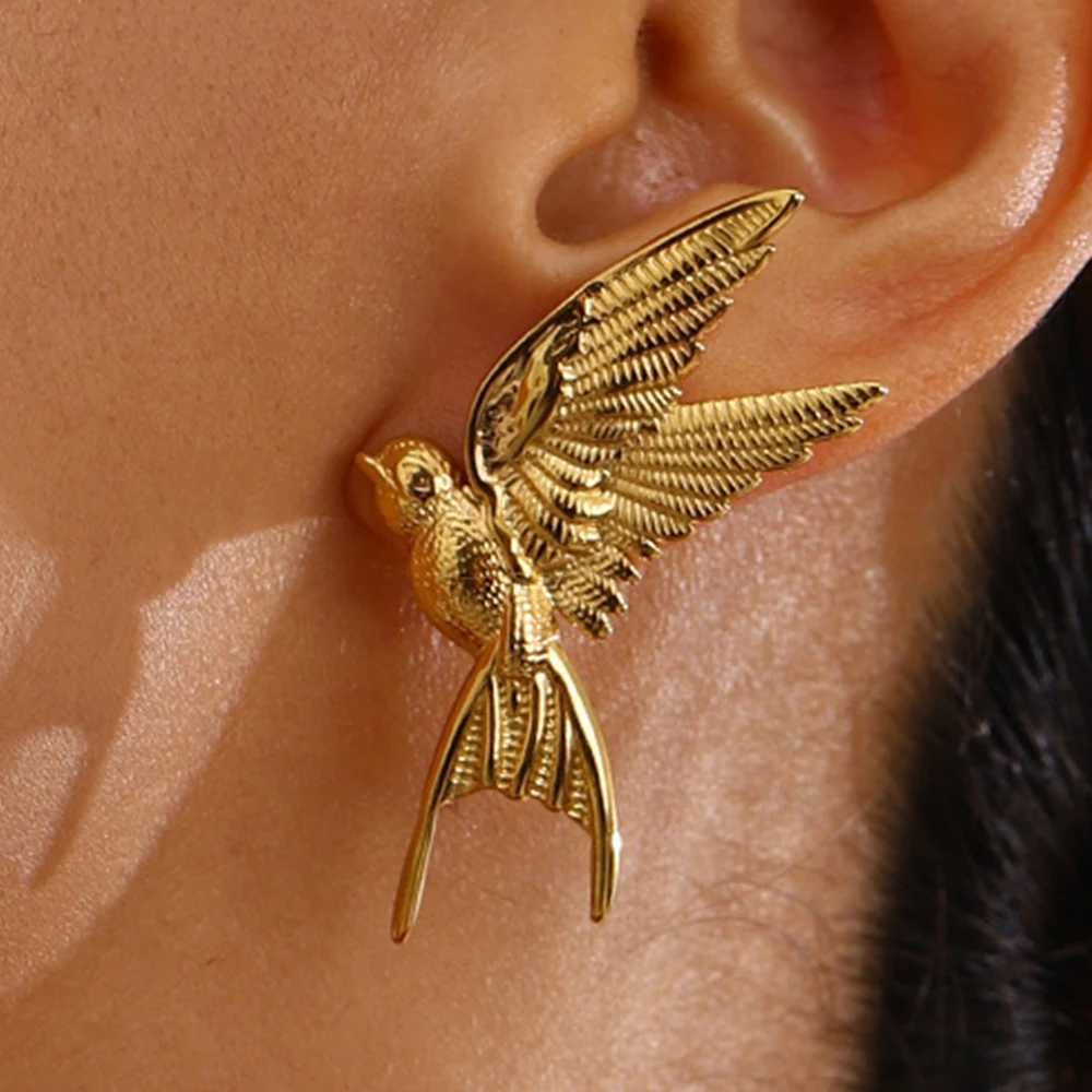 

YHTOT Vintage Stainless Steel Peace Dove Earrings 18K Gold Color Plated Fashion Women's Jewelry Daily Wear Party Gift