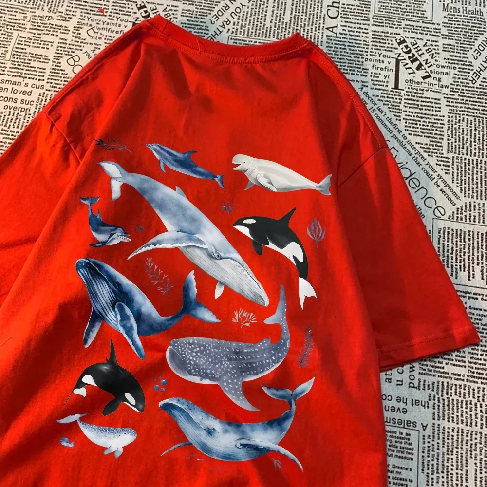 Fashion Women\'S T-Shirts Ocean And Whales Printing Tops O-Neck Soft Short Sleeve Summer Casual Female Clothes
