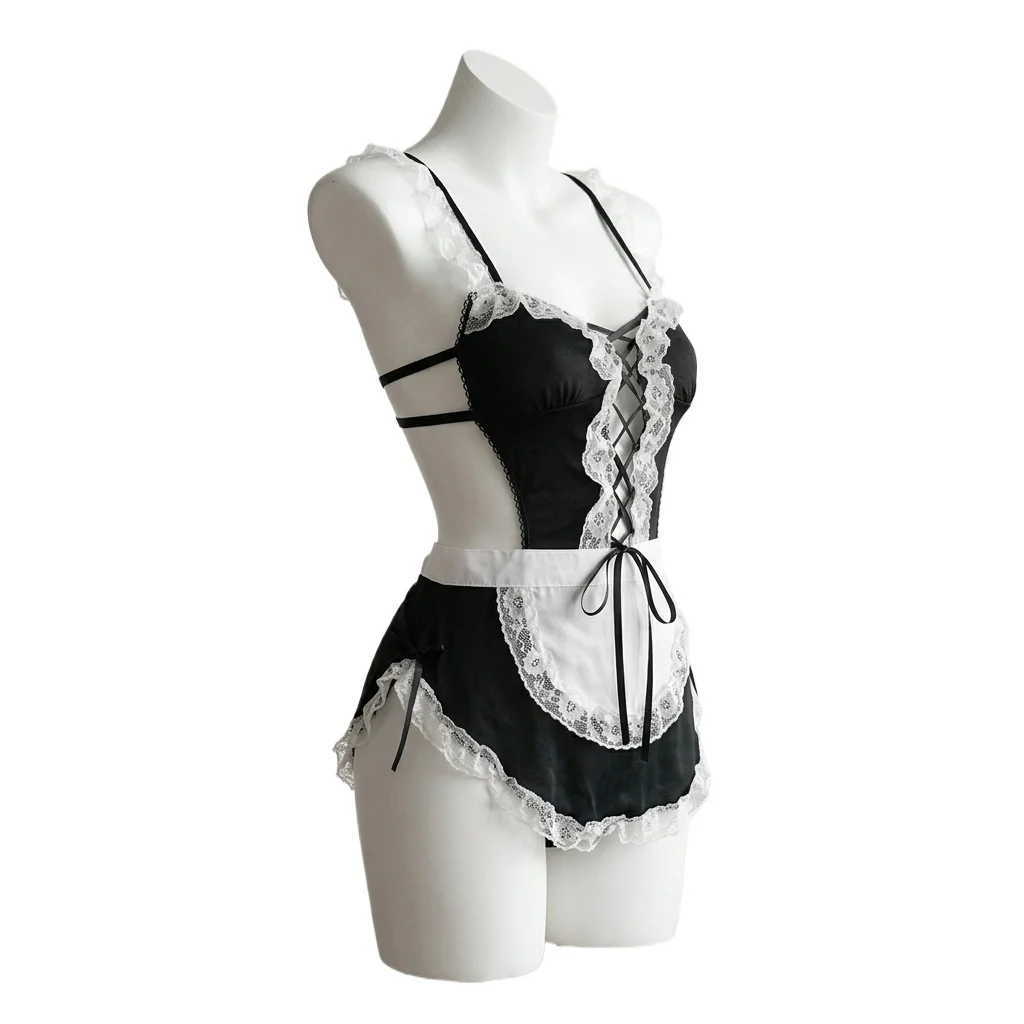Lace Underwear Set Tempting Maid Uniform Spicy Hollow Out Design Large Size for Bedroom Use Only Special Purpose Clothing