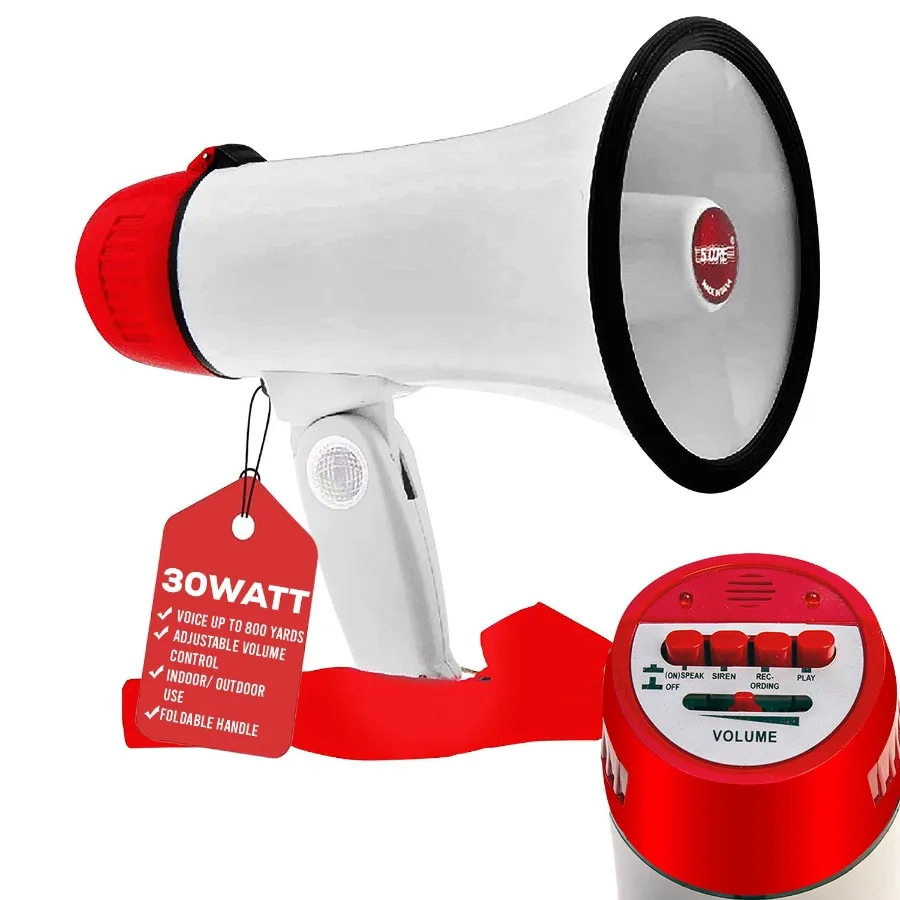 

5 Core Megaphone Bullhorn Speaker 30W Bull Horn Battery Power Mini Cheer Megafono 800 Feet Range Loudspeaker W Siren Rrding Erg