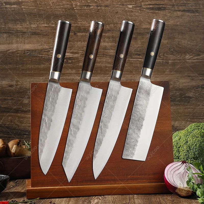 Hand Forged Chef Knife Stainless Steel Kitchen Knives Solid Wood Handle Meat Cutting Knife Japanese Santoku Slicing Knife