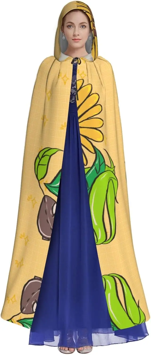 Unisex Adults Hooded Cape Cloak, Cute Sunflower seeds and sunflowers Print Capes, for Christmas Magician Themed Parties Costumes