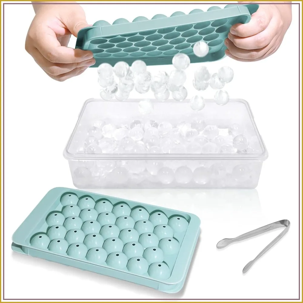 

Round Ice Cube Tray with Lid and Bin - 2 Pack for Freezer, Blue