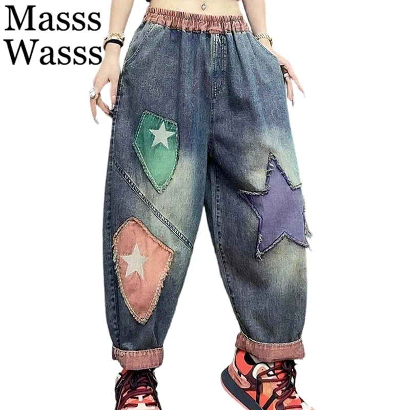 

Masss Wasss 2026 Spring Loose Vintage Denim Pants Womens Korean Design Leisure Embroidery Jeans Ladies Classic Fashion Trousers