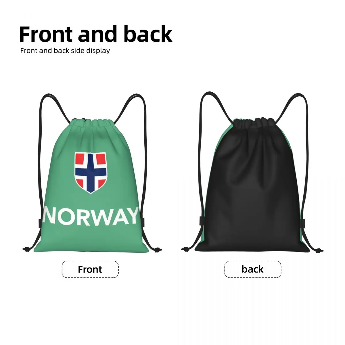 Ransel tali serut bendera Norwegia kustom olahraga Pria Wanita ransel Gym dapat dilipat tas belanja bendera Norwegia karung