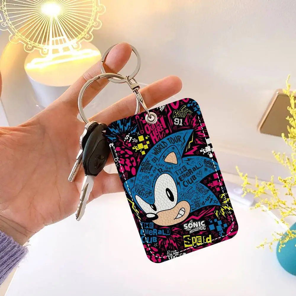 الكرتون S-Sonic 1 قطعة بو الجلود حامل البطاقة المفاتيح حلقة رئيسية قفل الباب الوصول العلامات بطاقة الهوية حالة المفاتيح بطاقة