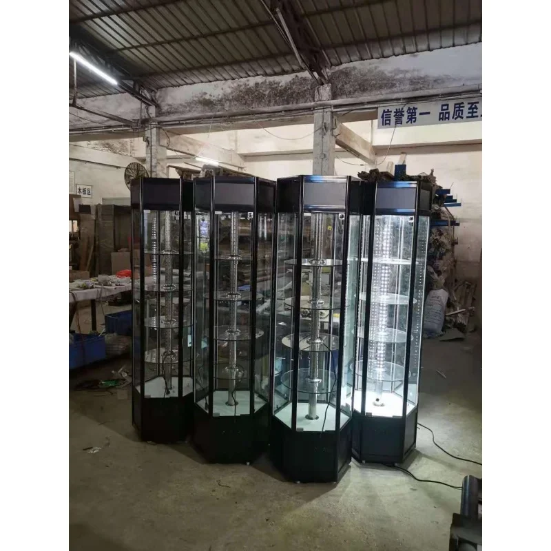 custom，Fancy  Rotating Tower Showcase with Lighting  Preassemble Glass Smoke Shop Showcase for Sale