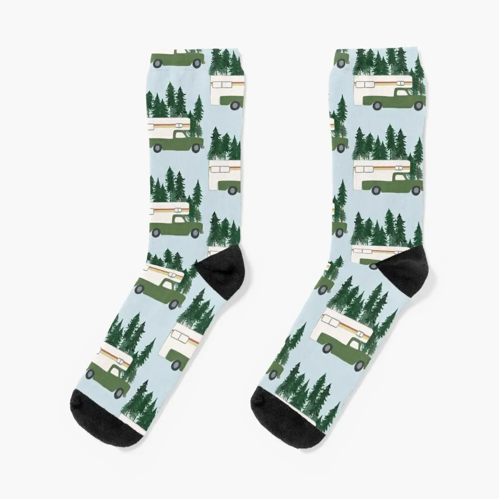 

Vintage Truck Camper RV MotorhomeGreen Forest Socks Antiskid soccer moving stockings Socks Ladies Men's