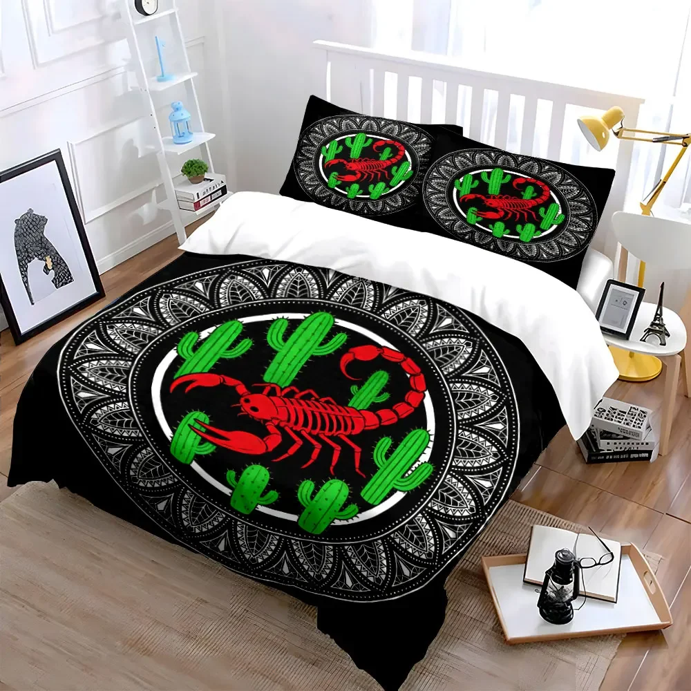 Red Scorpion Cactus Mandala Decor Soft Comfortable Duvet Cover Bedding Set Included 1*Duvet Cover & 2*Pillowcases, gift
