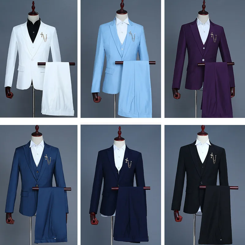 

Men's groom's formal attire, vest, three piece set, performance suit, host's emcee suit, colorful photo themed suit, P3054