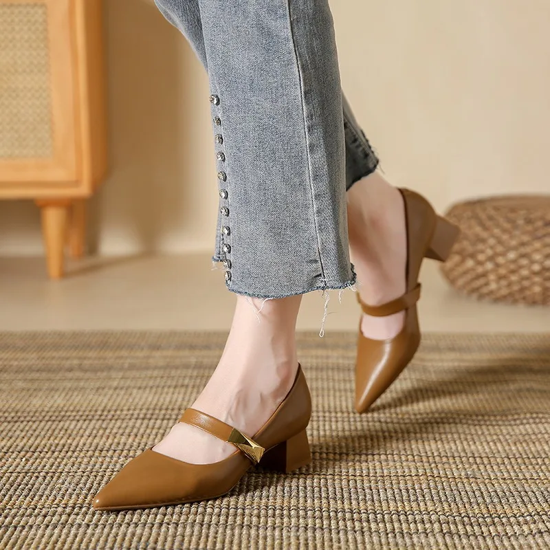 

New Retro Women Mary Jane Shoes Exquisite Soft Leather High Heels for Woma French Style Casual Shoes Designer Shoe Zapatos Mujer