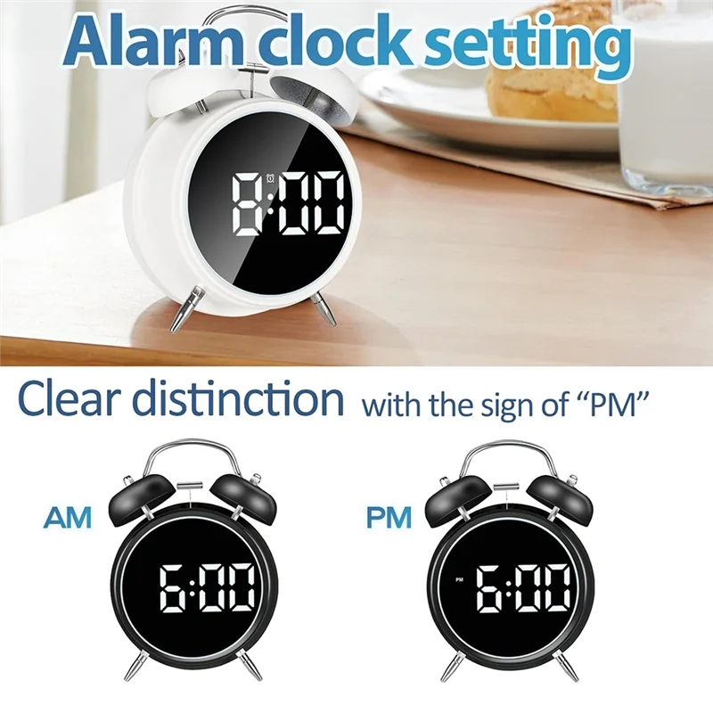 

【Party-Decoration】Bedside Digital Clock Large Big Numbers Display, Retro Metal Bell With Backlight For Sleepers, Small For Bedro
